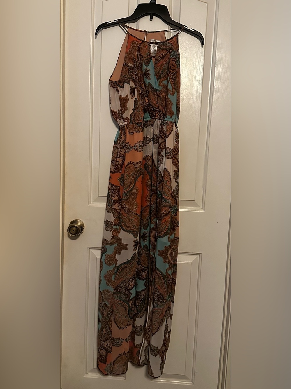 Sweet Storm Paisley Halter Jumpsuit in Brown, Teal & Cream